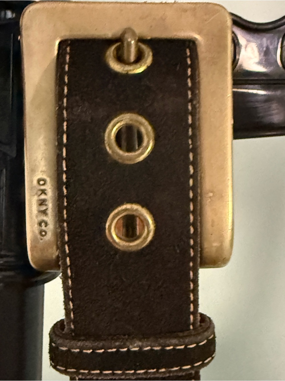 Vintage Dkny Brown Suede Belt with Brass Buckle